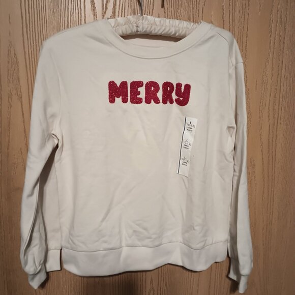 NEW Girls' French Terry 'Merry' Pullover Sweater - Cat & Jack™ Beige - Picture 3 of 9